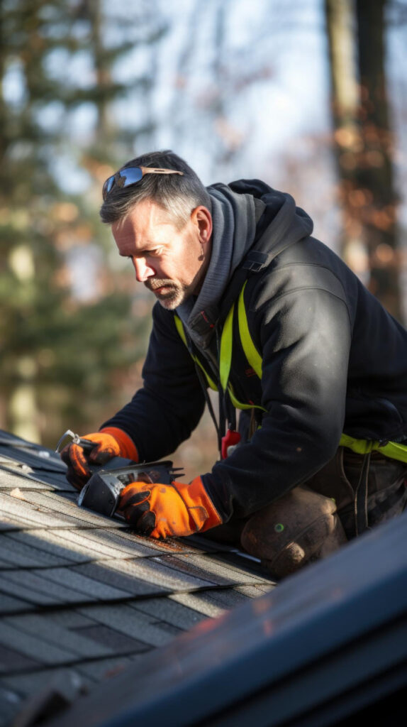 man doing maintenance on a slate roof